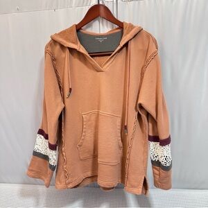 Coldwater Creek Tan Hoodie with Lace Accents